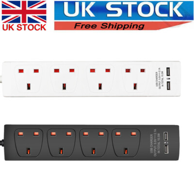 Double Socket Extension Lead 2 eter 2 Way ains Power 3 Pin Fused UK