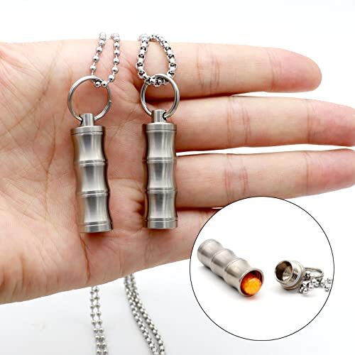 2 Pack Titanium Mini Pill Case Pendant Necklace Waterproof Pill Holder Container - Picture 5 of 7