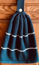 Double blue kitchen towel herringbone crocheted blue Top