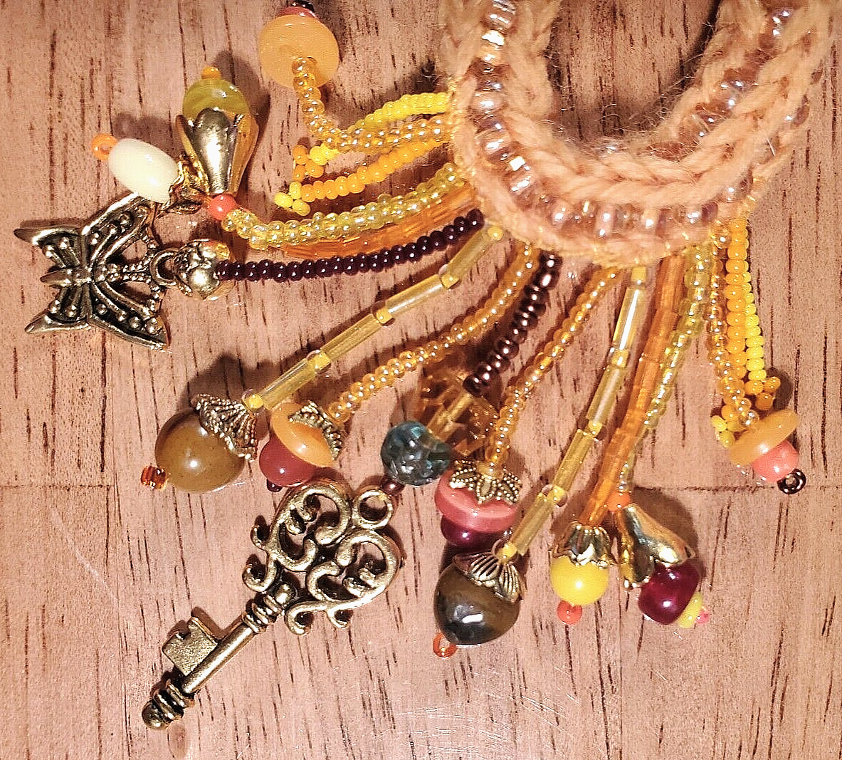 Handcrafted Peruvian Wool and Glass Bead Necklace with Gold Chain Charms-image
