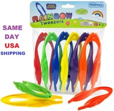 6 Pack - RAINBOW Tweezers Plastic Kid Safe Science BIG 6" Tweezers, Multi-Color
