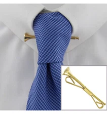 Gold Tone Trumpet Horn Collar Clip Mens Bar 2 1/8"