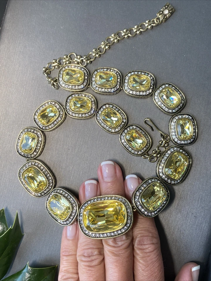 Collar HEIDI DAUS Vintage Joyería Patrimonial Bronce Champagne Cristal ENORME 16-20" Foto 4 de 4