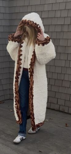 ONE OF A KIND HANDKNIT SUPER SOFT EXTREMELY WARM LONG HOODED CARDIGAN COAT