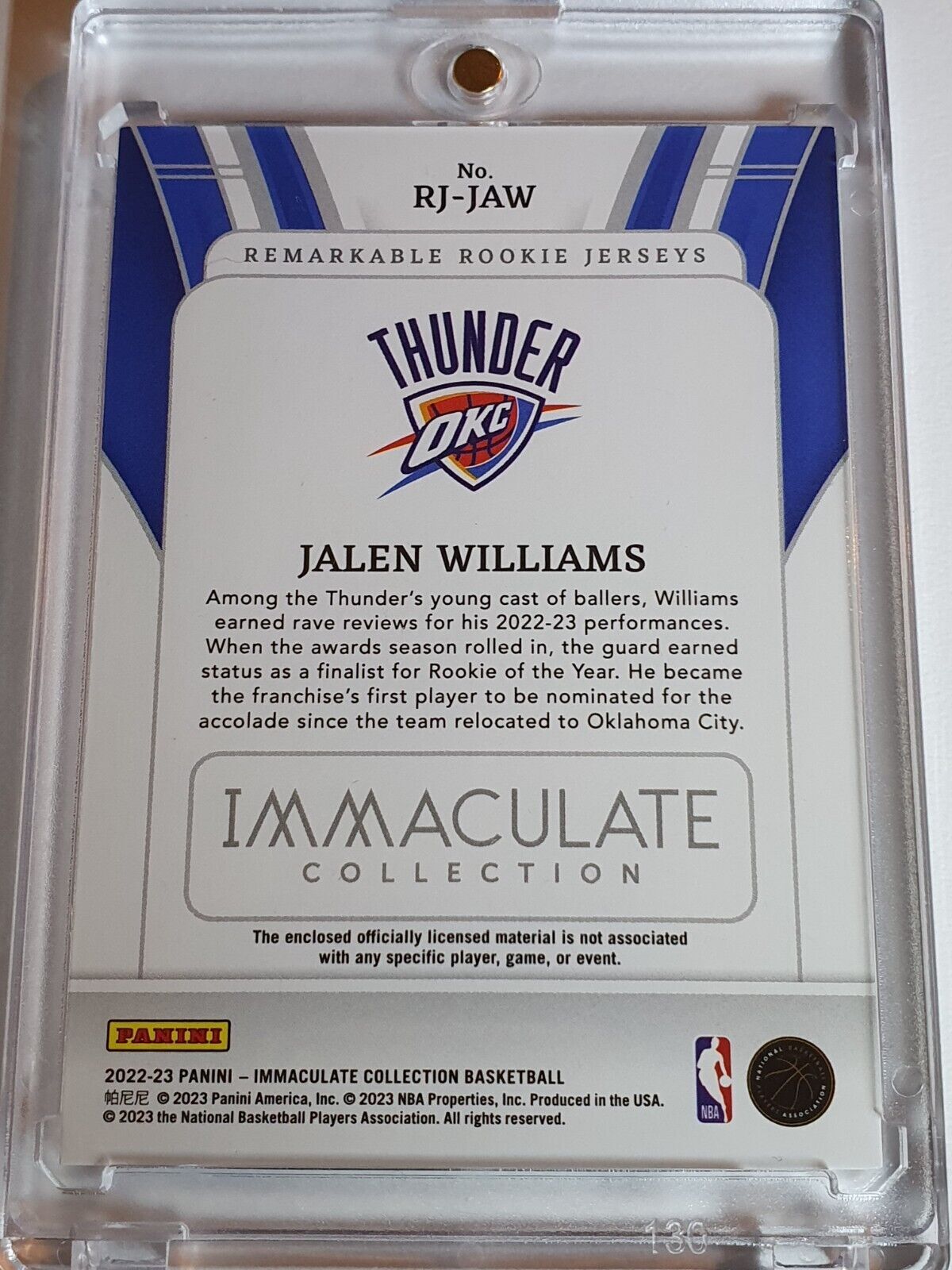 2021 Panini Immaculate Jalen Williams RC #PATCH /99 Remarkable Rookie ...