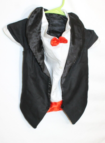 TUXEDO WITH TAILS RED BOW TIE- Large Dog Outfit Black NEW YEAR'S EVE - WEDDING - Foto 1 di 9