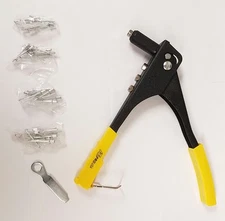 One Way Hand Riveter Pop Gun Industrial 40pc Rivets Automatic Mandrel Yellow 