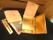 Vintage  1950s brass VOLUPTE Lip-Lock Powder Compact Puff Free Shipping 