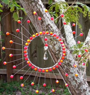 Sunburst Whimsical Suncatcher Tropical Orange Beaded 9'' Garden Gift