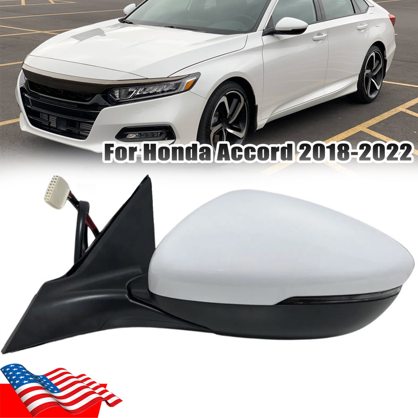 8Pin Driver Side Mirror BSM White Heated Turn Signal Lamp For Honda Accord 18-23