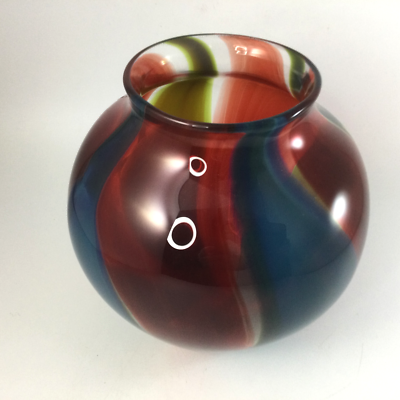 #ad 2013 Art Glass Vase David Hilty Blue Red Green 7quot; H $49.89