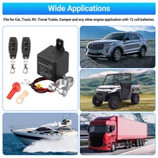 Wireless Dual Remote Car Battery Disconnect Relay Master Kill Cut-off Switch 12V
