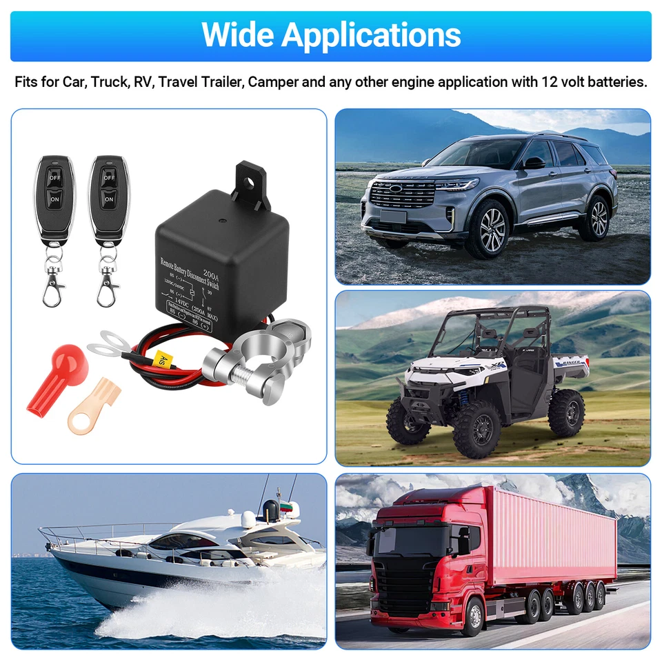 Wireless Dual Remote Car Battery Disconnect Relay Master Kill Cut-off Switch 12V Foto 3 de 4