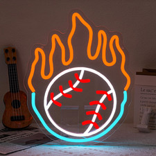 Baseball Neon Sign for Wall Decor Dimmable Baseball on Fire Neon Light Colorful 