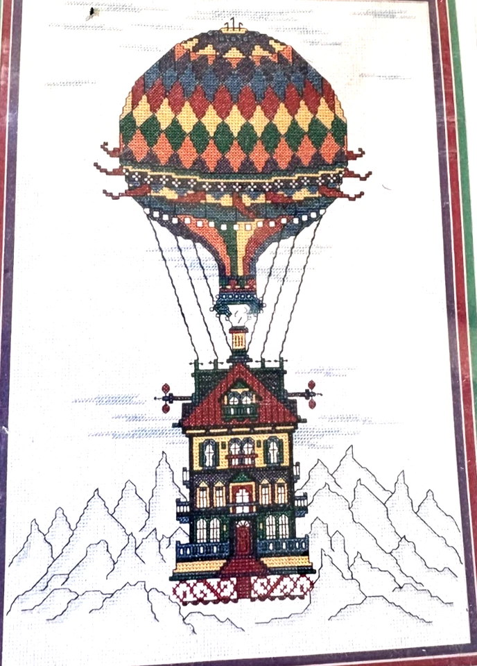 Studio M Artcetera HOT AIR BALLOON Cross Stitch Kit #1050 House Mountains NEW - Image 2 of 3