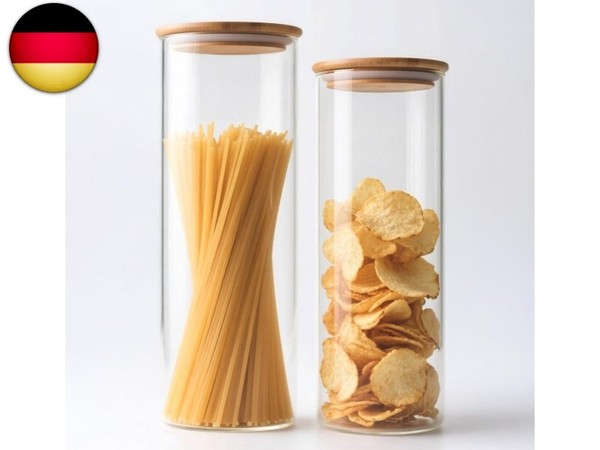 2 StüCk VorratsgläSer Mit Deckel,Vorratsdosen Glas Mit Bambusdeckel, Rund V-image