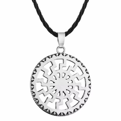 Mens Slavic Solstice Sun Silver Pendant Necklace 22-9