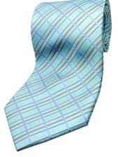 ROBERTO LORENZO 100% Microfiber Tie Light Blue Brown Plaid Necktie NEW