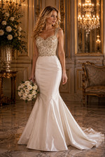 Cristiano Lucci Wedding Dress 8 Mermaid Blush Satin Bling Beaded Top Straps Wow