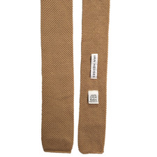 Vintage Square Knit Tie Van Heusen Tan Beige Cotton Skinny Necktie USA Made