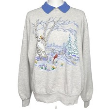 Vintage Cardinal Bird Sweatshirt Collared Gray Made USA Jerzees Large