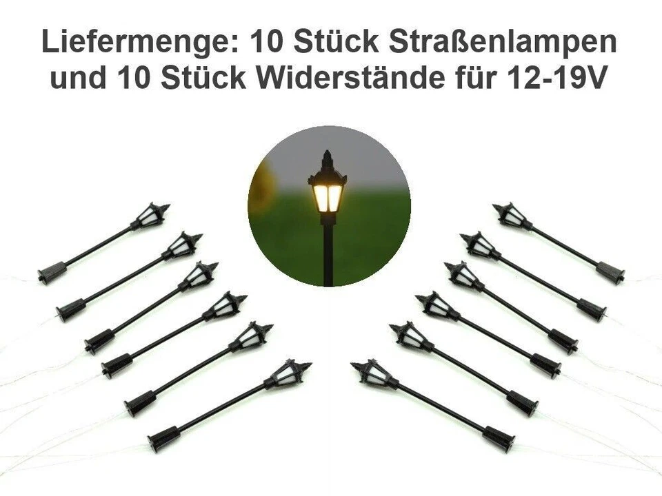 LED Straßenlampen H0 Laterne Leuchten 6,5cm 12-19V Modelleisenbahn 10 Stück S731 - Bild 4 von 4