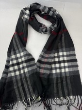 V. Fraas Cashmink Black Gray Plaid Scarf NWT