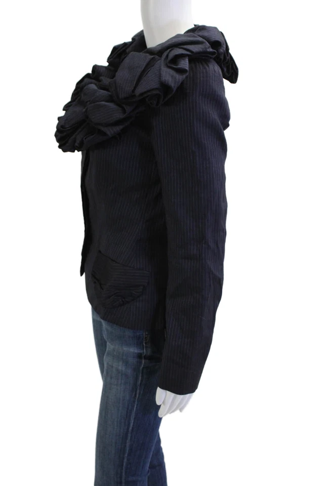 Blazer Anne Fontaine Mujer Azul Oscuro Rayas Lana Acrílico Manga Larga Talla S Foto 2 de 4