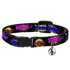 Cat Collar Breakaway with Bell Sound Effects Black/Multi Color NARROW Fits 8.5-1