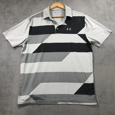 Under Armour Polo Shirt Men's L Gray Black HeatGear Golf Performance Loose Fit