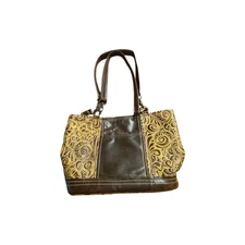 Texas Carpet Baggers Western Purse Tote Embossed Leather Rustic Floral Brown