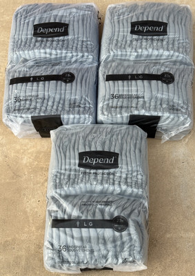 Depend FIT/FLEX Mens Large Underwear Maximum Absorbency Grey 3Pk 36 Ct 108 Total