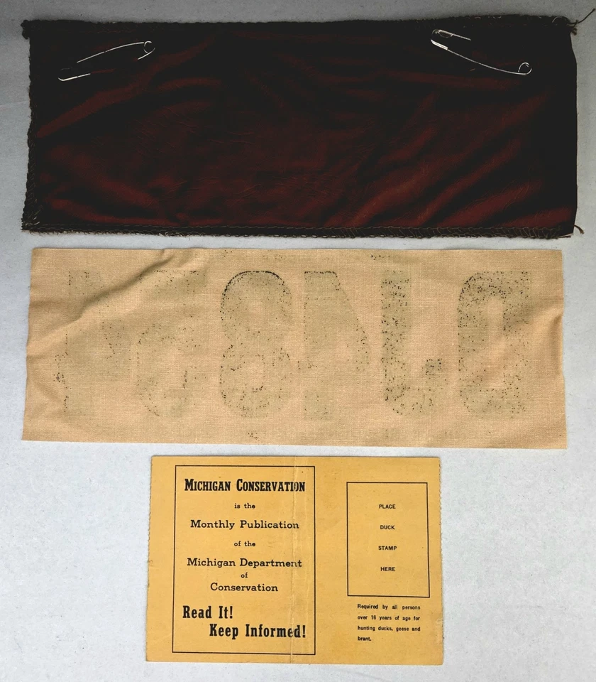 Licencia de caza de lona residente de Michigan 1946 en soporte trasero con licencia en papel Foto 2 de 4