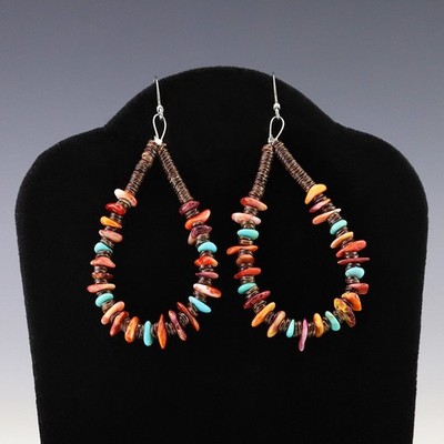 NATIVE AMERICAN KEWA SPINY OYSTER & TURQUOISE EARRINGS BY JEANETTE CALABAZA