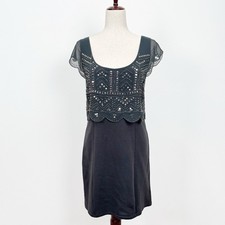 American Eagle Dress Womens L Charcoal Gray Beaded Fairy Grunge Y2K Boho Indie