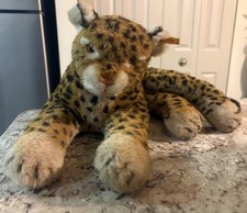 Vintage Steiff Leopard Plush 0885/50 Button Tag 1980's Realistic Lying Down 20"