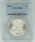 1891-S PCGS MS64 Morgan Silver Dollar Blast White