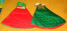2 Vintage Quilted Christmas Tree Skirts 1-Red, 1-Green 1970s