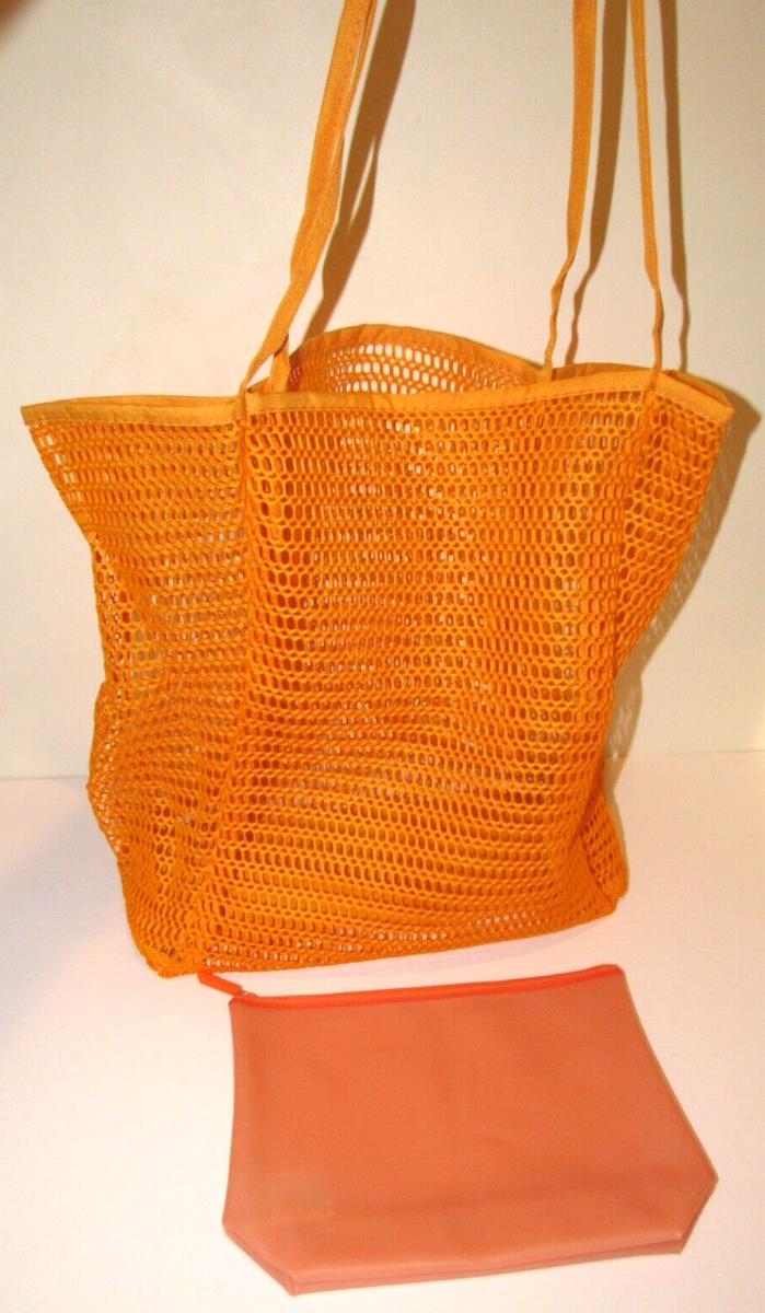Ulta Orange Mesh Beach Pool Shoulder Bag + Cosmetics Zip