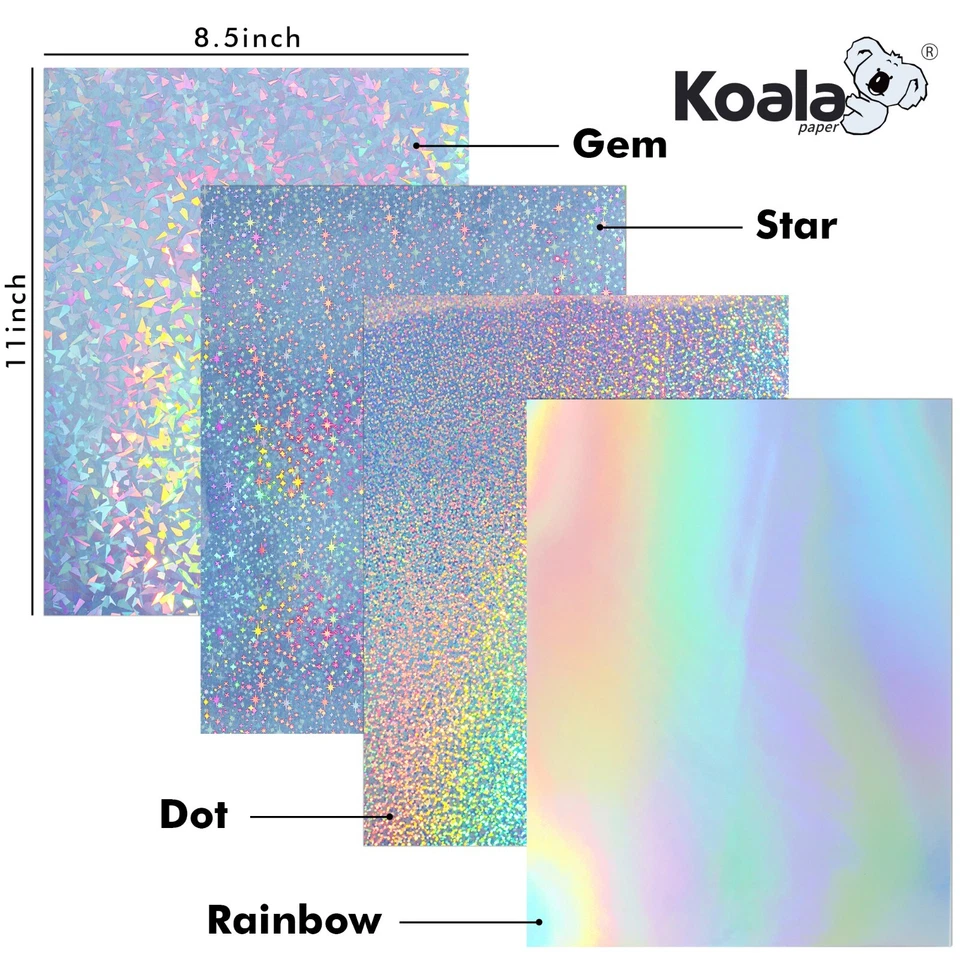 60 PK Mixed Koala Holographic Vinyl Sticker Paper Waterproof 8.5x11 Inkjet Laser - Image 2 of 4