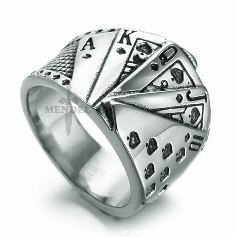 MENDEL Mens Biker Casino Lucky Poker Ring Jewelry Men Stainless Steel Size 7-15 - Image 3 of 4