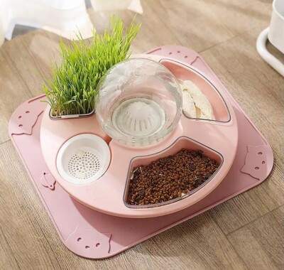 Pet Water Dispenser with  Feeder Bowl 4 in 1 extra bowl and cat grass bowl