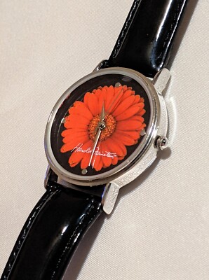 Harold Feinstein Womens Quartz Watch Red Flower Black Patent Leather New Battery
