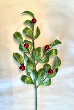 28" GREEN GLITTER SPRAY LEAVES with RED BALLS Christmas RAZ Imports F3306190 NEW