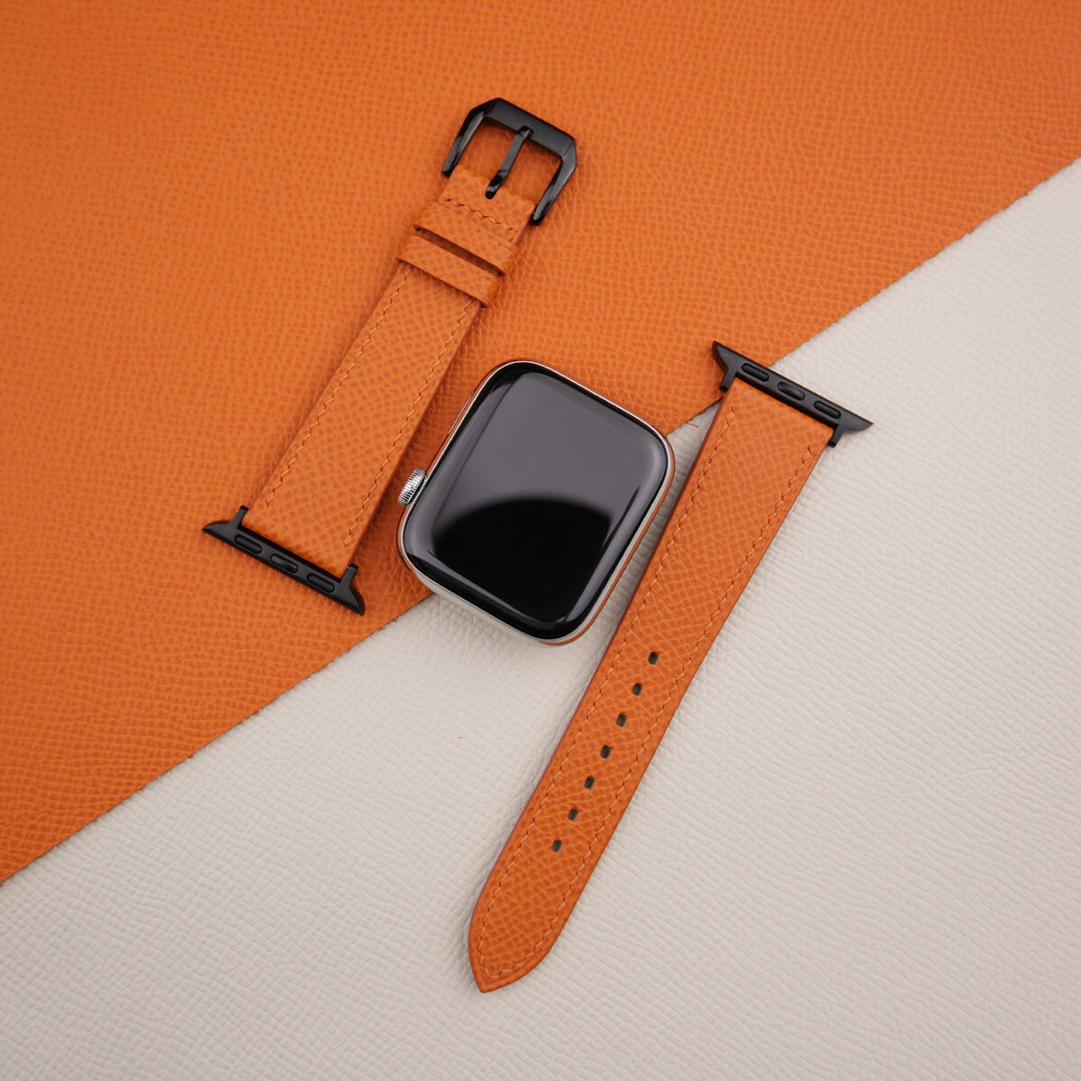 Calfskin Orange Epsom Leather Apple Watch Band 38mm 40mm 41mm 42mm 44mm 45mm