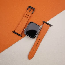 Calfskin Orange Epsom Leather Apple Watch Band 38mm 40mm 41mm 42mm 44mm 45mm