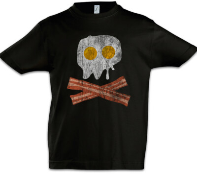 Bacon & Egg Skull Jungen T-Shirt Fun Nerd Pirate Bones Addicted Schinken und Ei