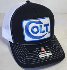 COLT Embroidered Patch on  Richardson 112 Trucker Hat Snapback Black/White 