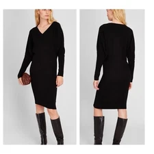 H By Halston Women’s Plus Black Knit V-Neck Dolman Sleeve Sweater Dress Sz 1X/2X