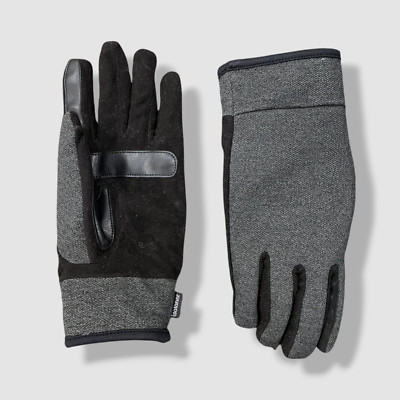 Isotoner Mens Gray Black Fleece-Lined Water Repellent Tech Stretch Gloves Size L